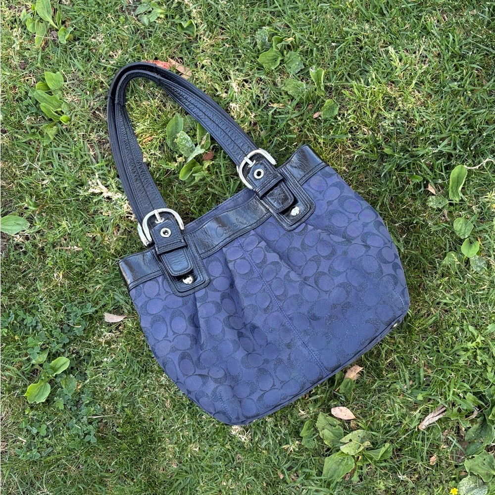 Vintage Coach Signature Jacquard Soho Tote Royal Blue Shoulder Bag